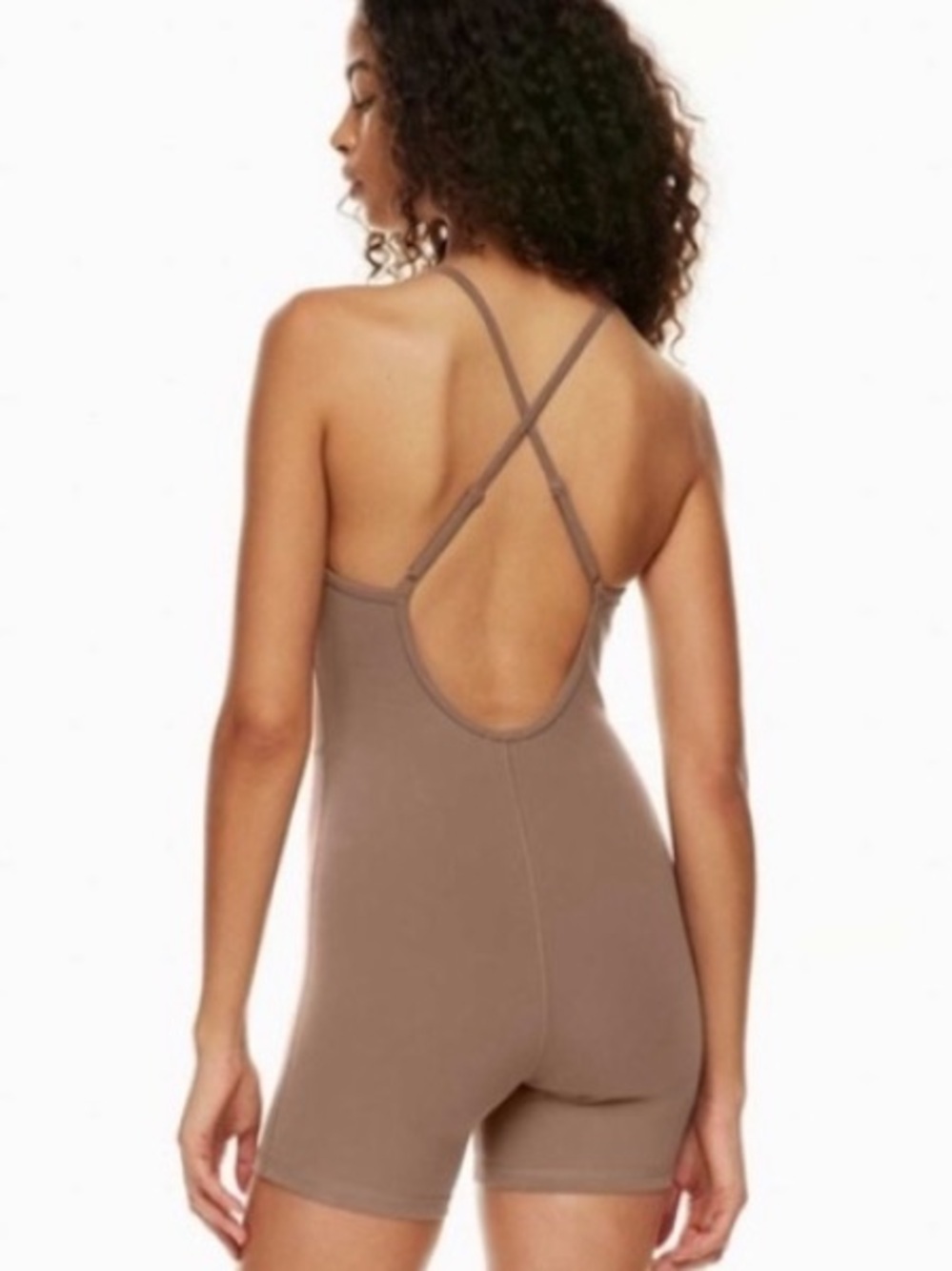 Aritzia Wilfred Free Halter  Cross Back Leila 5"
Romper Deep Taupe Size S NWT